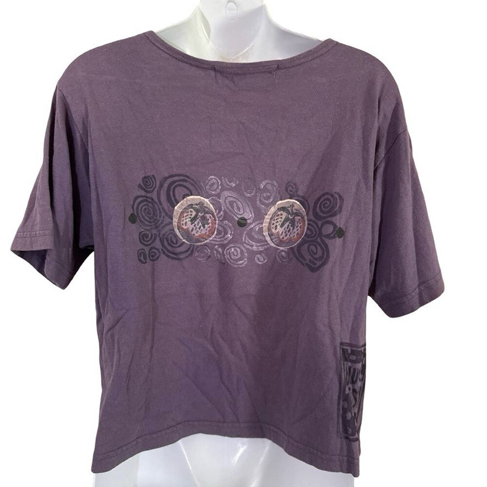 Blue Fish Painted Purple Short Sleeve Art to Wear T Shirt Top 1996 Vintage 1/ L - Picture 12 of 16